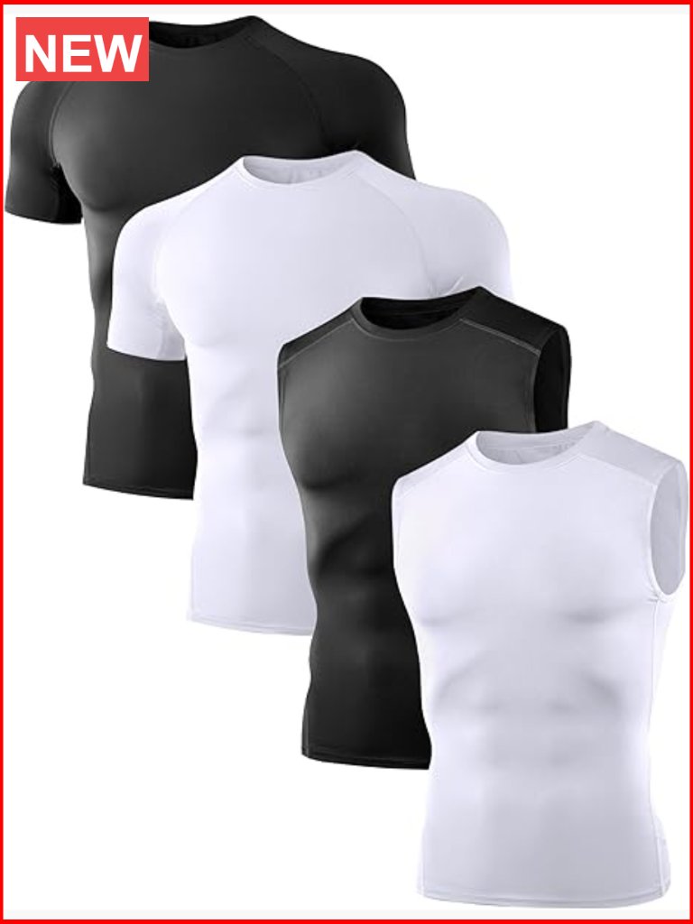 Compression Shirt 4 Pack Short Sleeve Sleeveless Athletic Workout Base Layer T